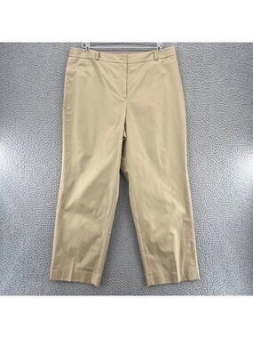 Talbots Pants Womens 16 Petite Beige Khaki Cotton Twill Straight Leg Casual Work